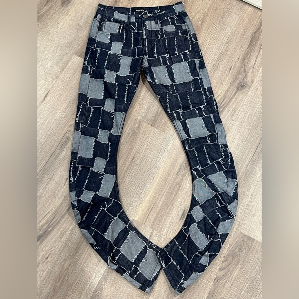 Alan King AKINGS Size 30 Parchwork J-Shaped New York Sapphire Quilted Jeans EUC